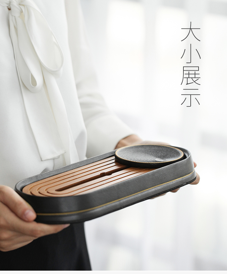 The Wu family fang creative water bamboo tea tray ceramic surface dry plate of small household tea small tray was kung fu tea set