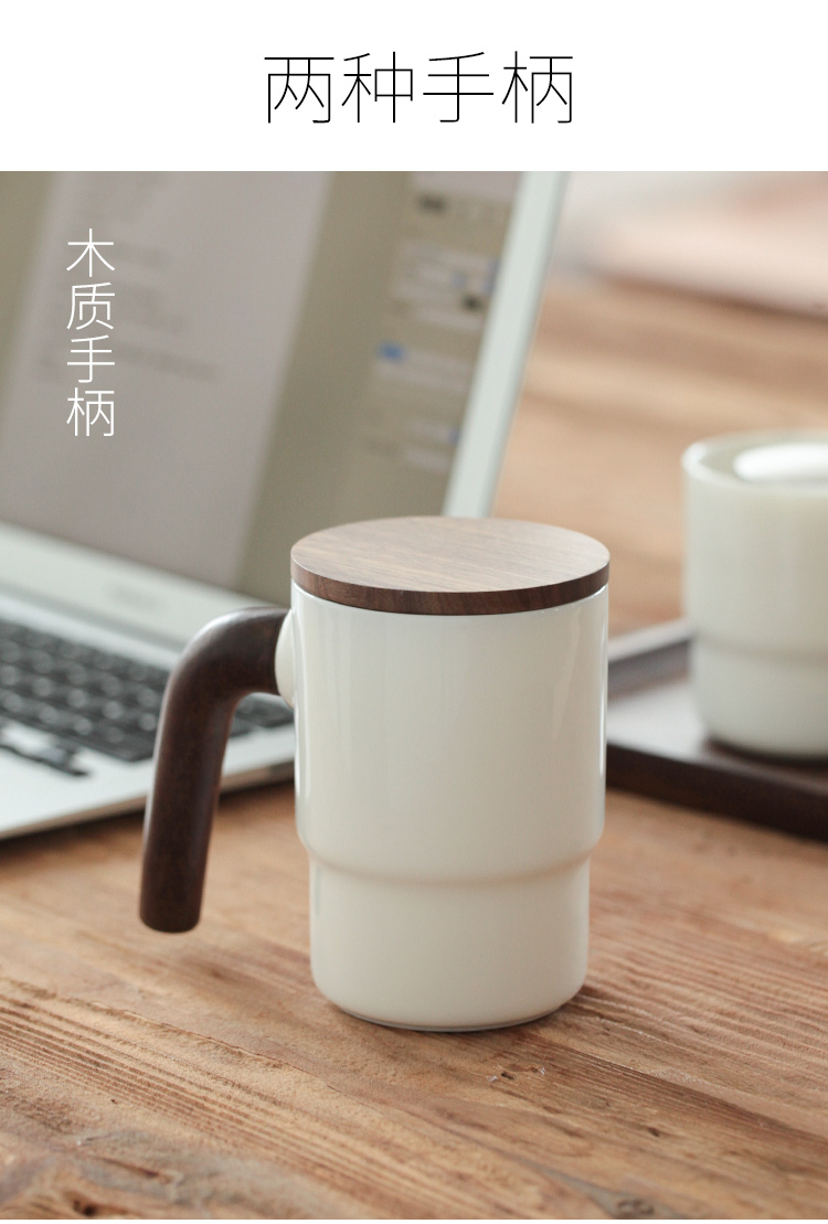 The Wu family fang ceramic keller with wooden handle with cover tea filter glass tea cup large contracted office home