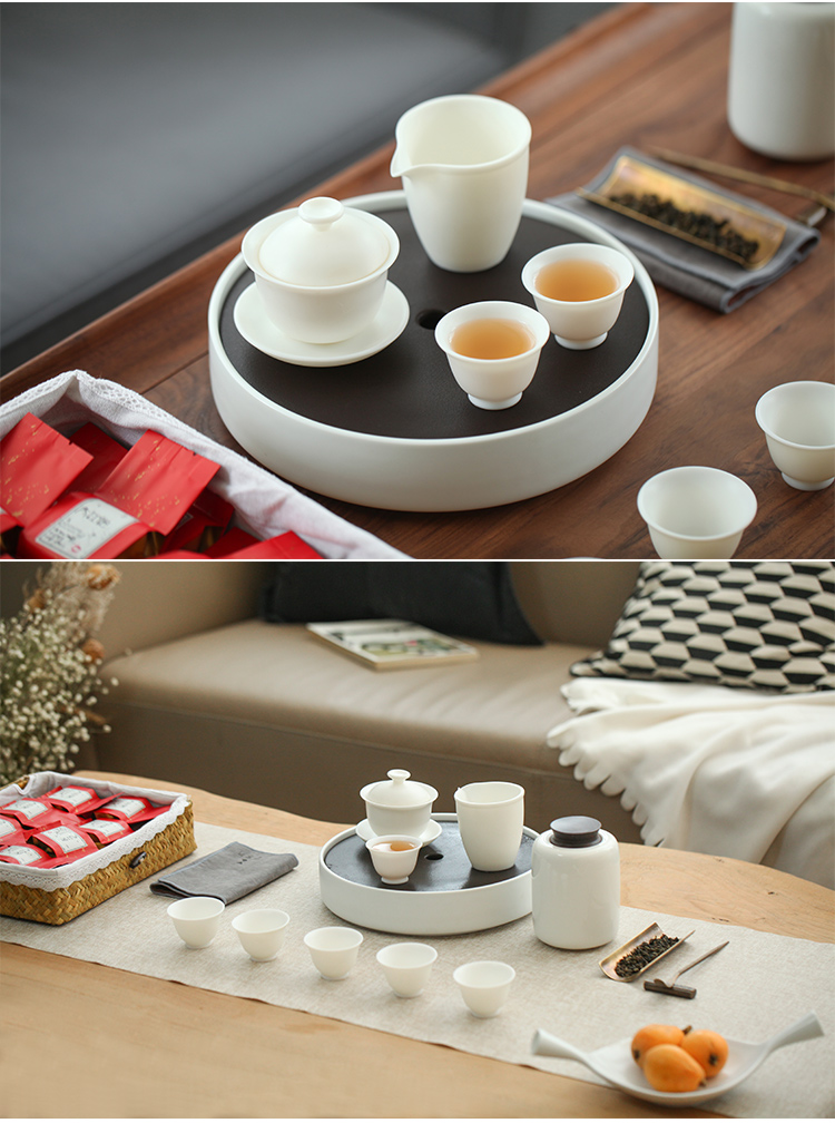 The Wu family fang white porcelain kung fu tea set tea home modern Chinese contracted tureen of pottery and porcelain of a complete set of cups