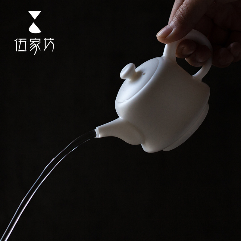 The Wu family fang white porcelain ceramic teapot mini teapot filtering small pot of household kung fu tea set by hand