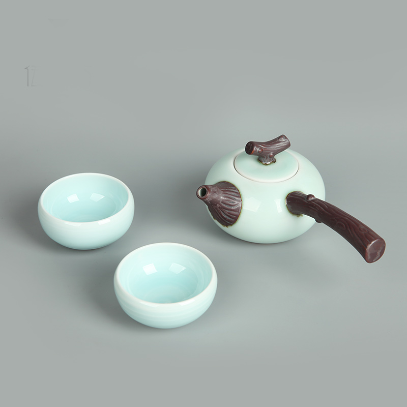 The wu family fang jade bit branch office tea set a pot of two cups of tea set ceramic celadon side put The pot