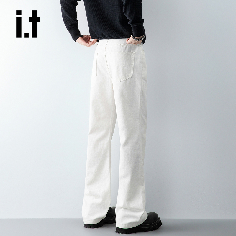 It: Chocoolate White Bootcut Jeans for Men, American Style Cleanfit, Loose Casual, Water-Resistant, Stain-Resistant, and Windproof Wide-Leg Pants