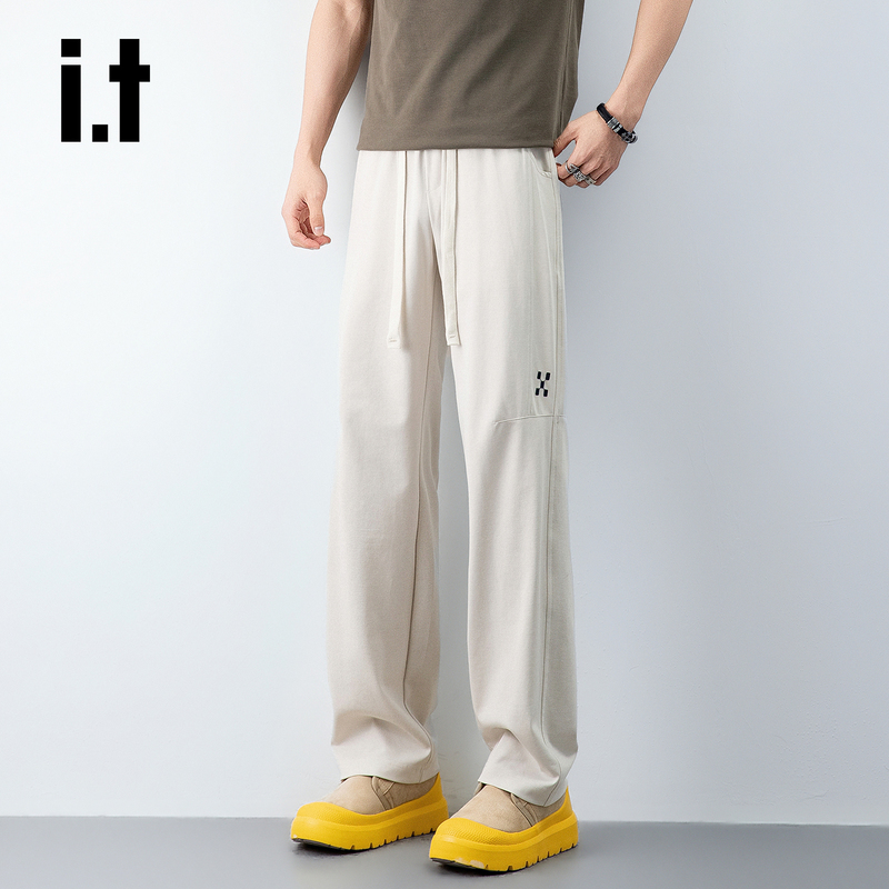 It:Chocoolate Men's Apricot Straight-Leg Casual Pants, New Spring and Summer Style, Versatile Loose-Fitting Sports Sweatpants