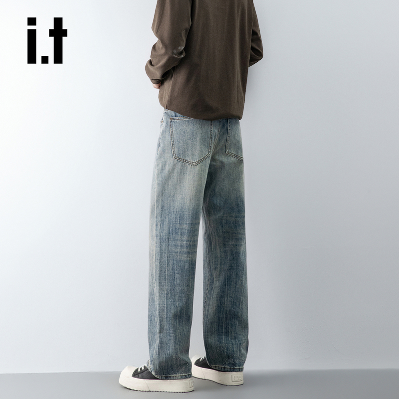 It: Chocoolate American Retro Straight-Leg Jeans for Men 2026 New Loose Washed Vintage Wide-Leg Pants