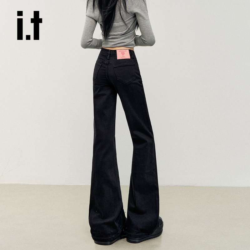 It: Chocoolate American-Style Black Flared Jeans for Women, New Summer High-Waisted Slimming Horse Hoof Long Pants