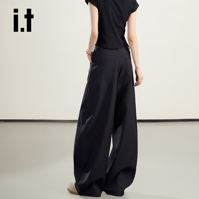 It: Chocoolate American-Style Black Wide-Leg Casual Pants for Women 2026 Autumn and Winter Loose Slimming Scimitar Suit Pants