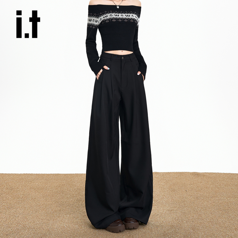 It: Chocoolate Black Wide-Leg Suit Pants for Women, New Summer Style, Loose Fit, Versatile for Commuting, Drapey Casual Pants It: Chocoolate Black Wide-Leg Suit Pants for Women, New Summer Style, Loose Fit, Versatile for Commuting, Drapey Casual Pants