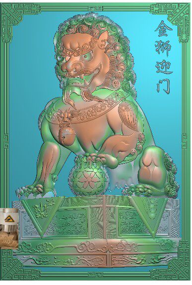 Fine Sculpture Picture Three-dimensional Lion Golden Lion Greet Lion Embroidered Ball Stone Sculpture tile engraving bmp relief map wood sculptures