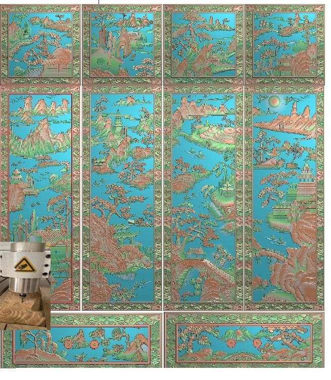 Cloud Side Landscape Top Box Cabinet Relief Figure Big Wardrobe Wood Sculpture Antique Furniture Jdp Bookcase Door Panel Fine Sculpture