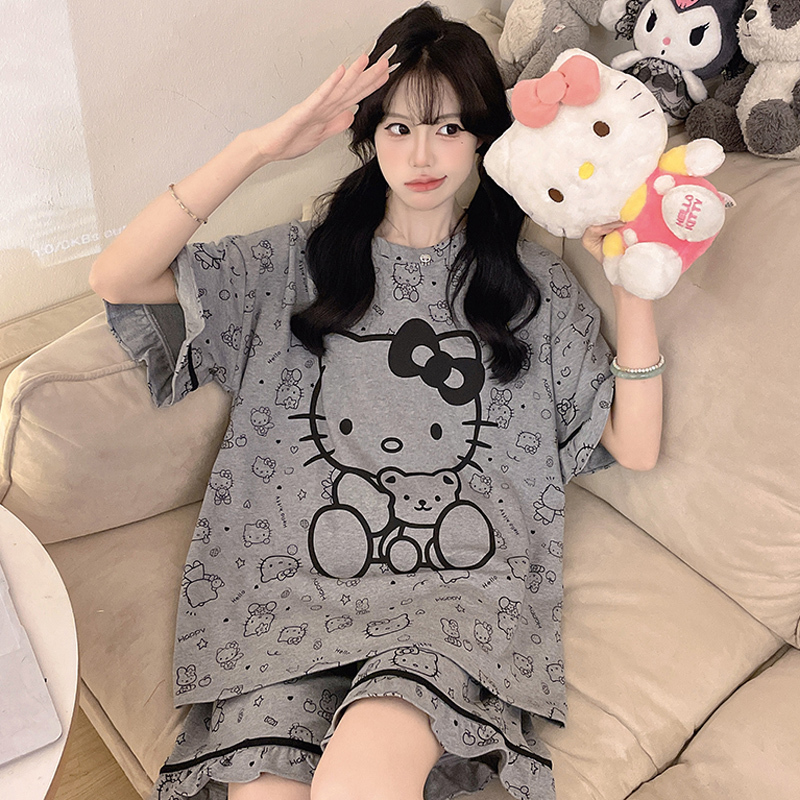 Cartoon Women's Pajamas, Pure Cotton, Summer Short-Sleeved, Plus Size, Loose Fit, Large Size Loungewear Set, Can Be Worn Outside, 250