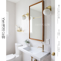 VanWOO solid wood teak mirror Nordic dressing mirror villa custom wall-mounted mirror bathroom mirror