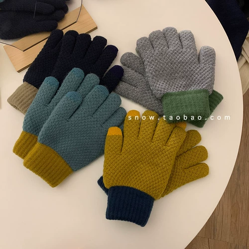 Брендовые утепленные перчатки, удерживающий тепло трикотажный шерстяной комплект для школьников