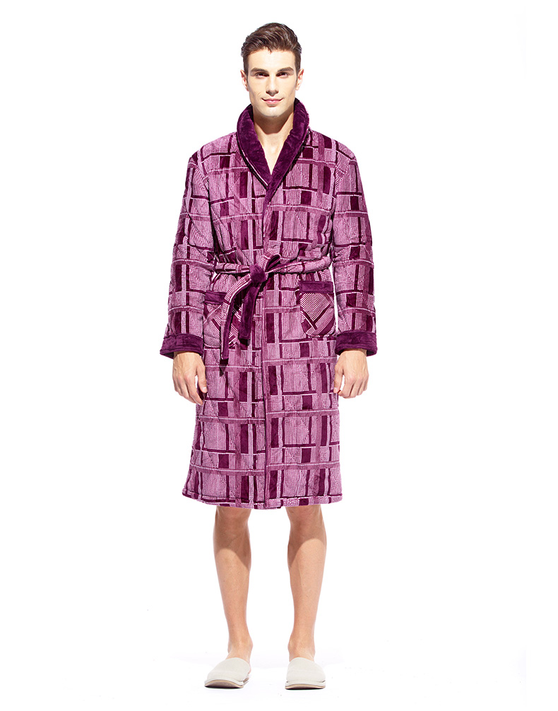 Han Cai pyjama nam mùa đông dày ba lớp cộng với nhung nhung san hô nhung áo choàng trung niên cha áo tắm kích thước lớn pijama nam