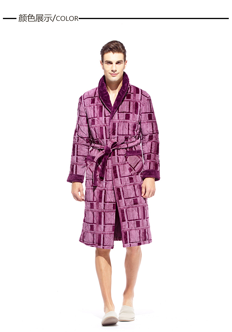 Han Cai pyjama nam mùa đông dày ba lớp cộng với nhung nhung san hô nhung áo choàng trung niên cha áo tắm kích thước lớn pijama nam