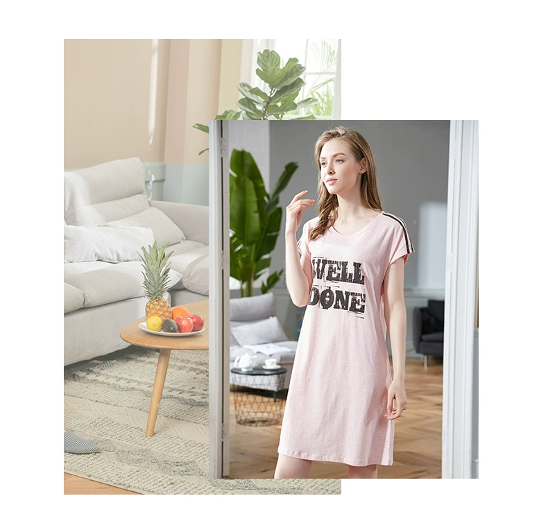 Han Cai 2018 new lady pyjama váy ngủ ngắn tay cotton thể thao giản dị váy bà bầu dài trung bình phục vụ tại nhà - Đêm đầm