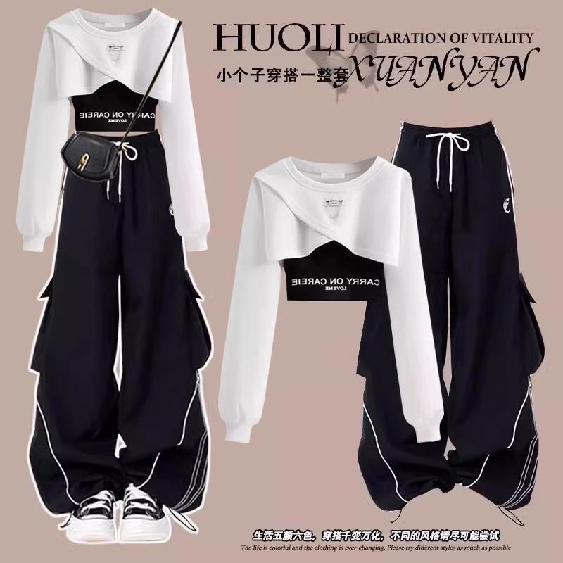 A Complete Set of Spring and Autumn Outfits for Older Children and Teenagers, Cool Girl and Hot Girl Tops, Cargo Pants, Street Dance Performance Clothes