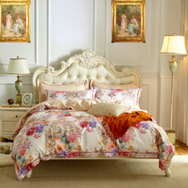 Home textile European-style American thickening transfer printing jacquard high-density sanding four-piece cotton bedding