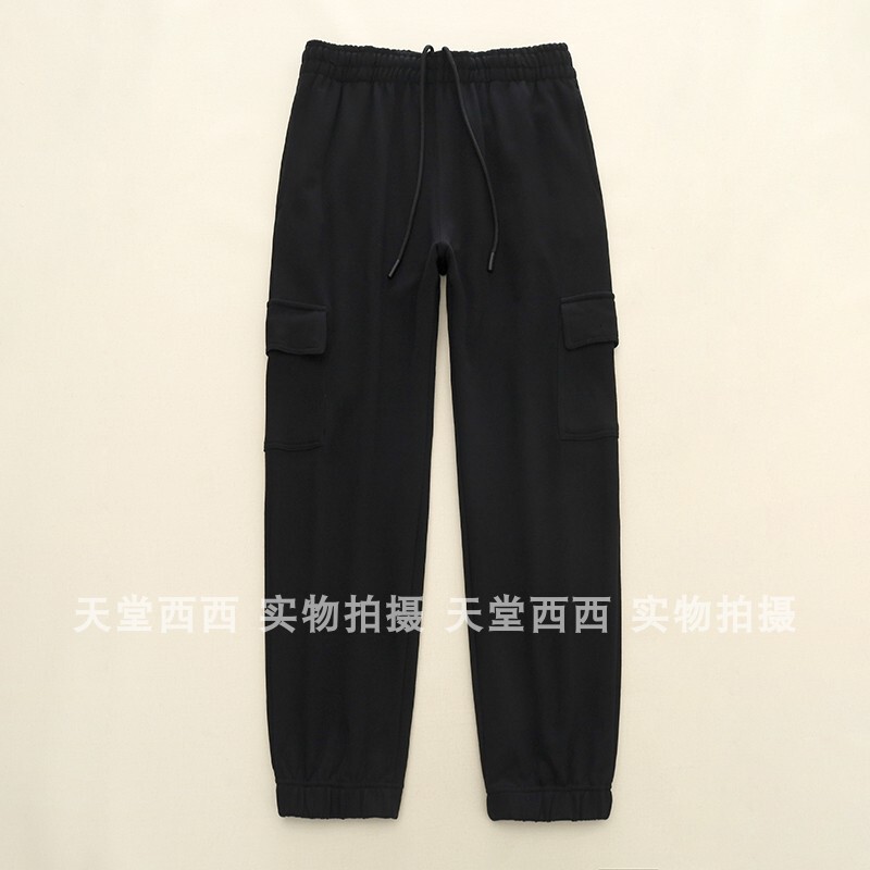 53736 French Style Workwear Pocket Full Cotton Terry Drawstring Elastic Waist Casual Pants Jogger Sweatpants Men 0.62