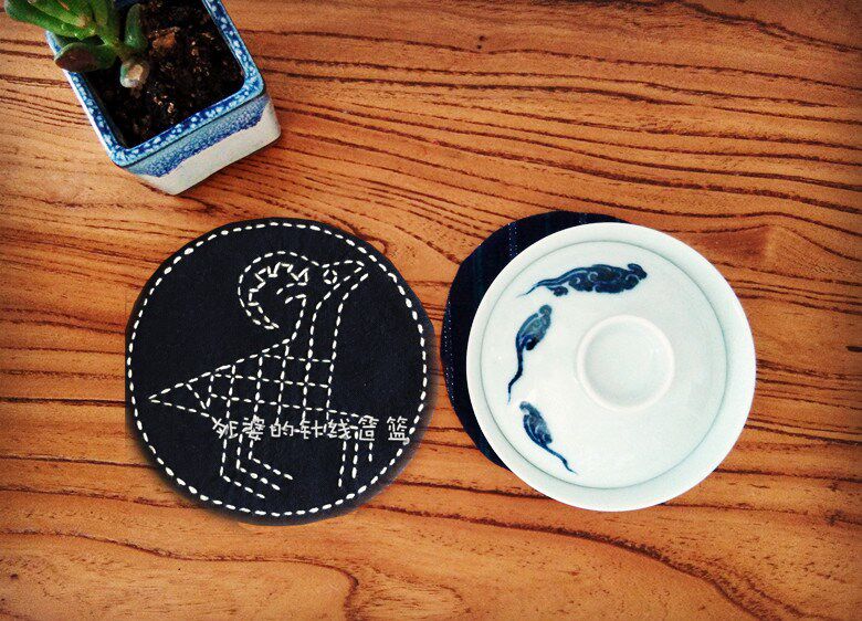 Tea ceremony zero with thorn embroidery material bag silent art Japanese zen fabric Household hand-dyed cloth Chinese style waterproof cloth pad