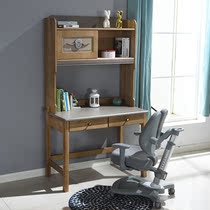  Wood wax oil childrens desk bookshelf Home computer desktop table Youth bedroom bookcase desk integrated writing desk