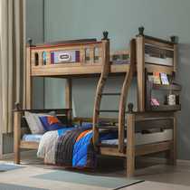 Walnut full solid wood American childrens high and low bed upper and lower bunk bed multi-function mother and child bed wood wax oil upper and lower bunk bed