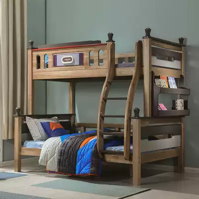 Walnut full solid wood American children's double bed Upper and lower double bed Multi-functional mother and child bed Wood wax oil upper and lower bunk