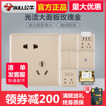 Bull switch socket panel 86 type large panel household power outlet Red Bull USB five holes G28 rose gold