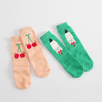 Korean spring and autumn baby popsicle cherry print stockings for men and women baby solid color cartoon cotton socks thin