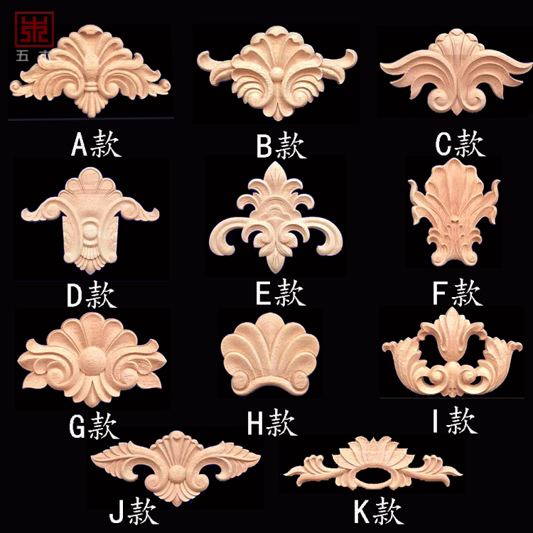 European-style solid wood carving patch wood flower piece furniture cabinet door decoration decal wood carving door flower corner flower