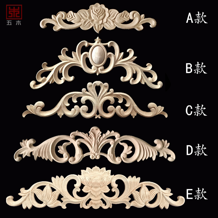 Dongyang wood carving European decals solid wood long flower pieces Carved solid wood decals wood carving pieces European decorative flower pieces