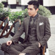 Groom's suit men's three-piece slim fit Korean wedding dress business formal British plaid suit for men