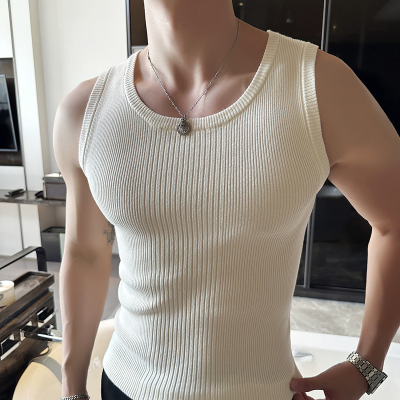 High-End Textured Inner Layer Vest, Trendy and Cool American Retro Striped Stretchy Fitness Knit Vest