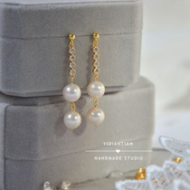 Original design Mans tears 8mm Natural fresh water pearl zircon Mosquito Coil Pan Ear Clip Silver Pin Earrings Daily