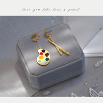 Original design artist painted pan paintbrush asymmetrical sub-light golden mosquito coil ear clip without ear accessories for everyday