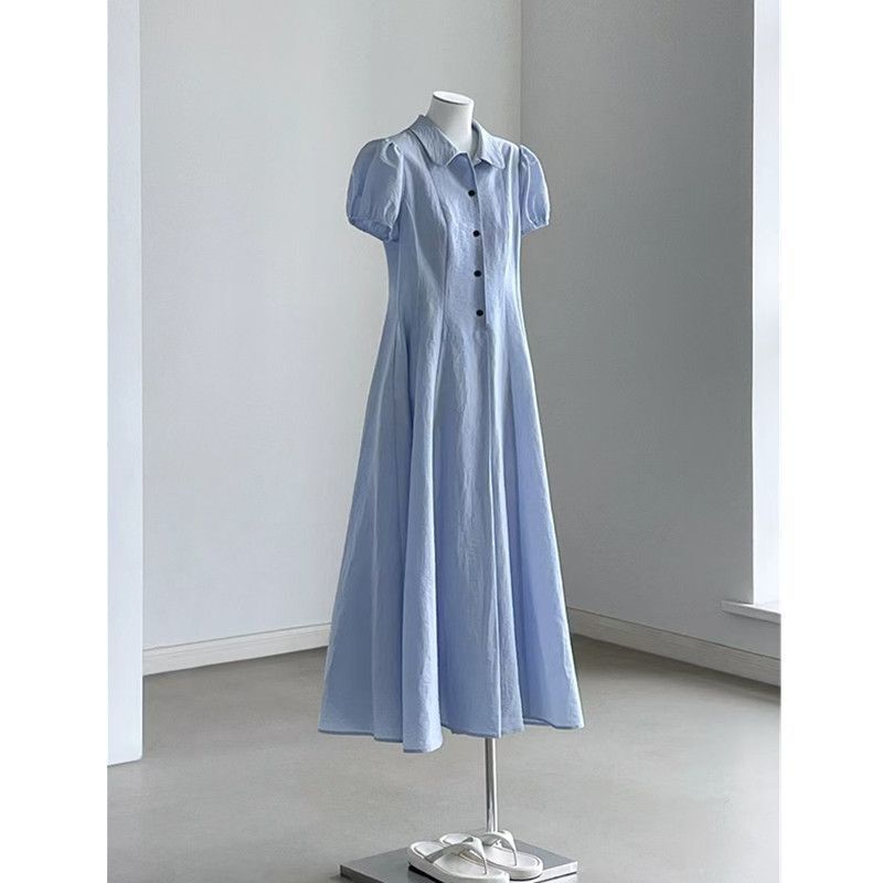 Plus Size Fat Girl 150kg Very Beautiful Blue Shirt Dress for Women, Summer Elegant Waist-Cinching Puff Sleeve Long Dress2 Plus Size Fat Girl 150kg Very Beautiful Blue Shirt Dress for Women, Summer Elegant Waist-Cinching Puff Sleeve Long Dress2