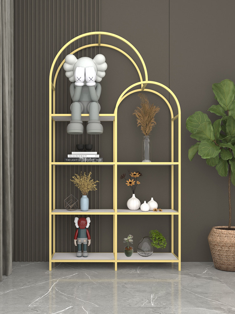 Simple modern shelf Nordic light luxury arched bookshelf living room office storage display partition wrought iron floor
