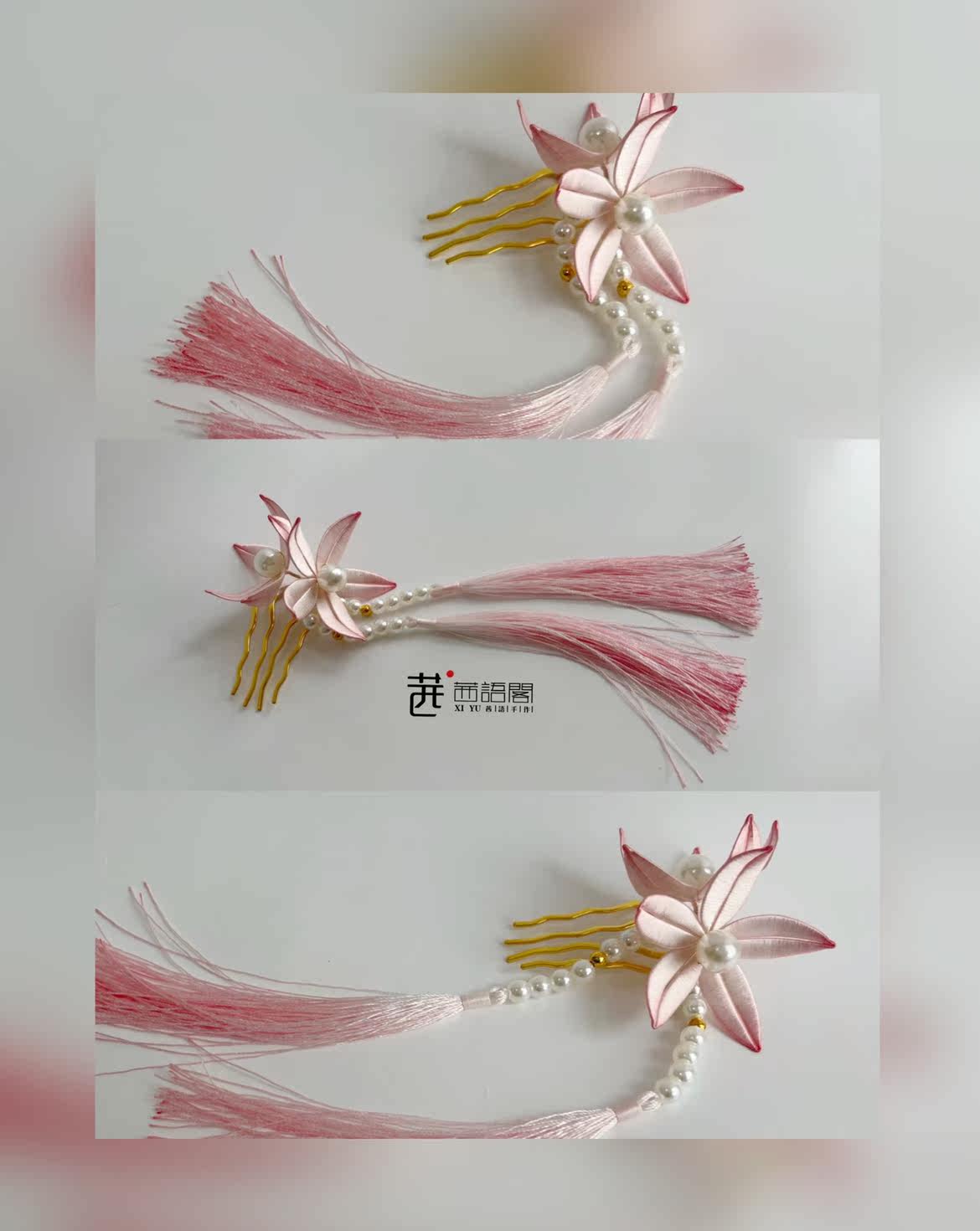 Original Spring Banquet Series Cherry Blossom Fringe Wrap Flower Comb Hanfu Headdress Can Match Tang Ming Song Hanfu