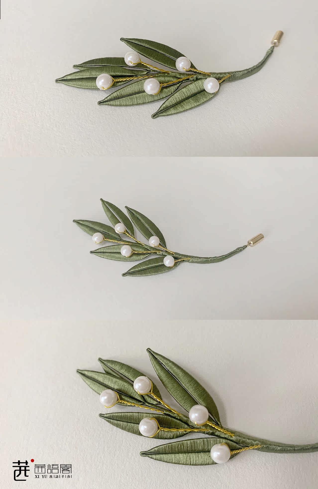 Original design elegant series pearl bamboo leaf wrapped flower brooch can be customized with Hanfu Han element cheongsam