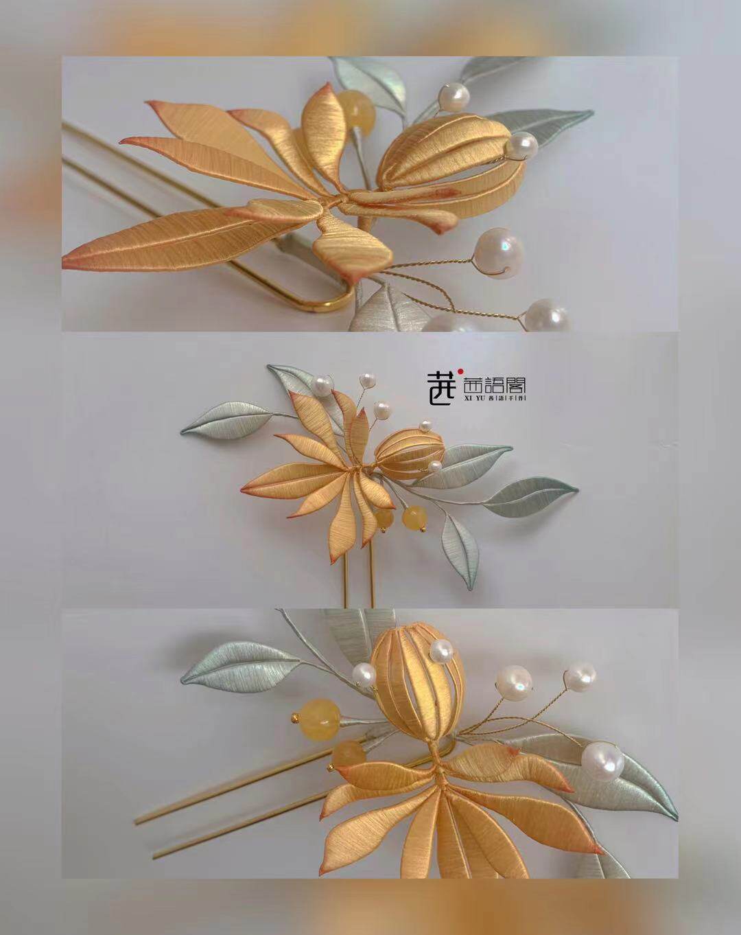 Original design golden dye orange bubble goldfish wrapped with flower hair hairpin Hanfu headdress can be matched with Ming and Song Hanfu