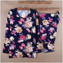 Autumn clothes and autumn pants middle-aged women cotton mother thermal underwear middle round neck thin size old man cotton sweater set