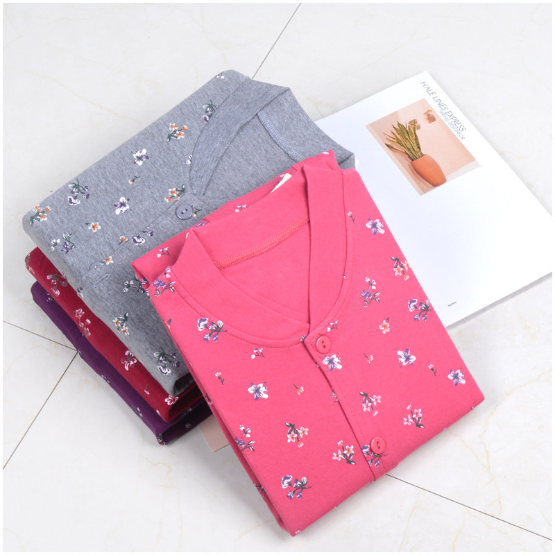 Akim cotton sweater all cotton fatton coat bottom line coat old man's long sleeve print