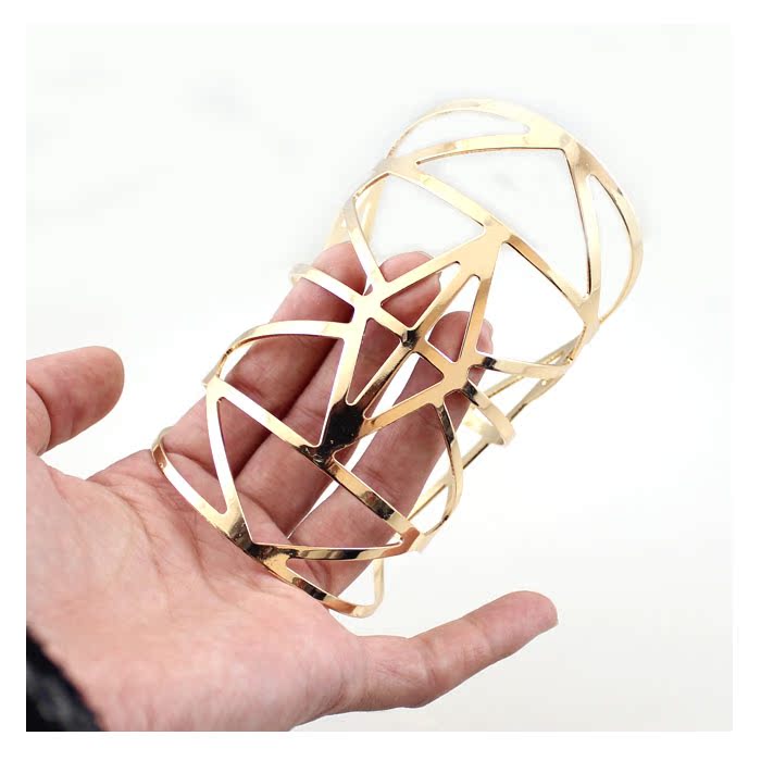 99 carat Phong cách tối giản châu Âu và Mỹ Khí chất thời trang phóng đại rỗng đơn giản mở rộng vòng đeo tay vàng (OC) vòng tay dw chính hãng