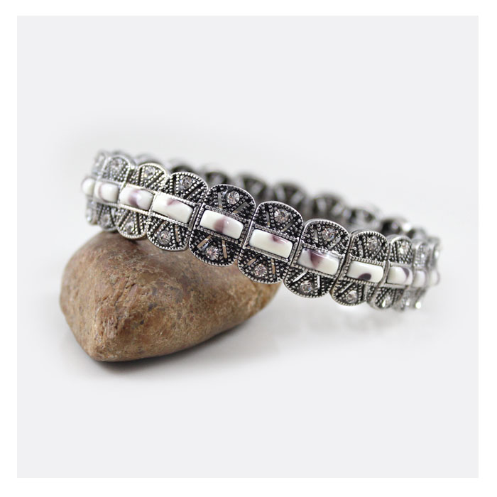 99 carat Phong cách trang sức châu Âu và Mỹ kết cấu retro bạc rỗng in flash khoan vòng đeo tay đàn hồi nữ (PR) chuỗi đeo tay