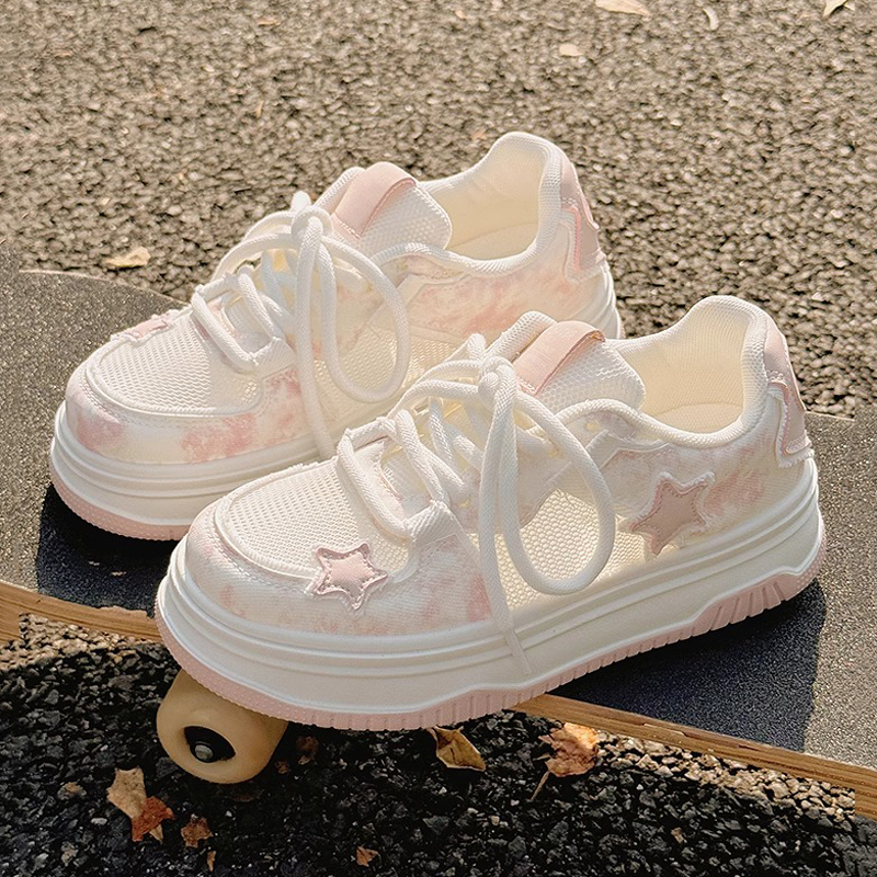 Beier Mesh White Sneakers for Girls 2025 Summer Big Kids Star Pink Mesh Shoes Chic Niche Breathable Casual Sneakers