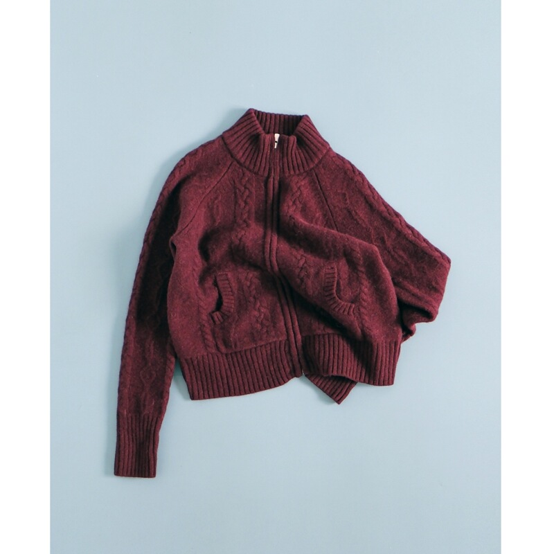 Ohh Cake Gina Gina Wool Twist Knit Stand Collar Sweater |   Grandma Sweater Alpaca Wool Zip-Up Sweater