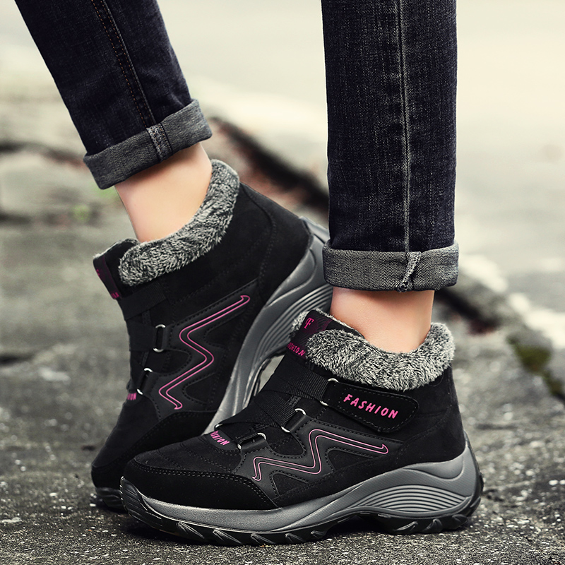 Northeast Plus Flannel Thickened Outdoor Shoes Women Winter Plus Suede Warm High Cylinders Cotton Shoes Thick Base Heightening Sports Snowy Boots 42