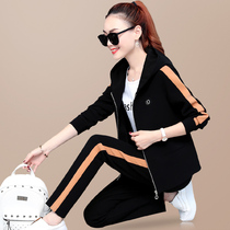 Sports suit womens spring and autumn 2021 new fashion loose Korean version sweater large size slim slim casual three-piece set