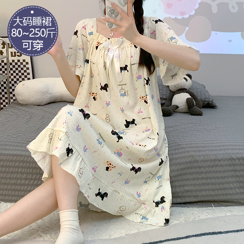 Nightgown for Women, Summer Season, Pure Cotton, Short-Sleeved, 2025 New Style, Cartoon Cute, Plus Size, Loose-Fitting Sleepwear, Loungewear