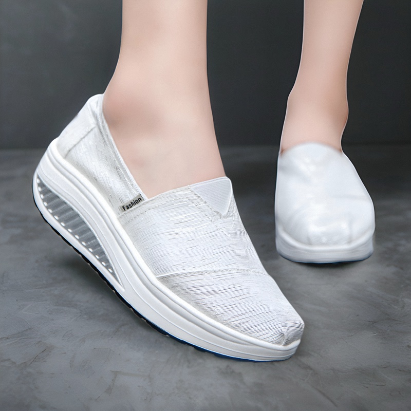 Summer Canvas Shoes with Soft Soles, Non-Slip Platform Height-Increasing Rocking Shoes for Women, Wedge Heel Slip-On Lazy Shoes, Old Beijing Cloth Shoes