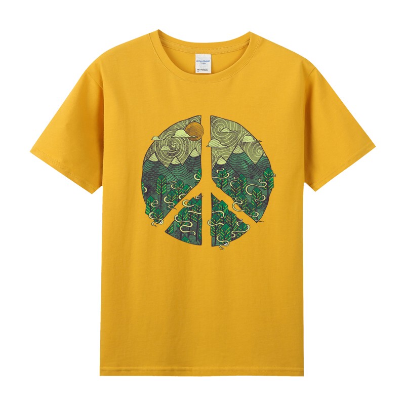 Agitation Summer Men's Clothing Pure Cotton Short-Sleeve T-Shirt with Unique Artistic Design, Peace and Love Symbol, Versatile Style